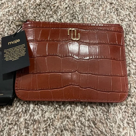 Maje Zip-up embossed leather pouch Cognac - Picture 9 of 10